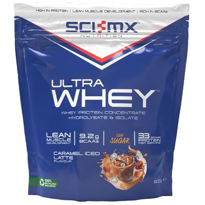 SCI-MX Ultra Whey Protein Muscle Building & Recovery Protein Powder with Naturally Occurring Glutamine & Amino Acids - Caramel Iced Latte Flavour - 800g (18 Servings)