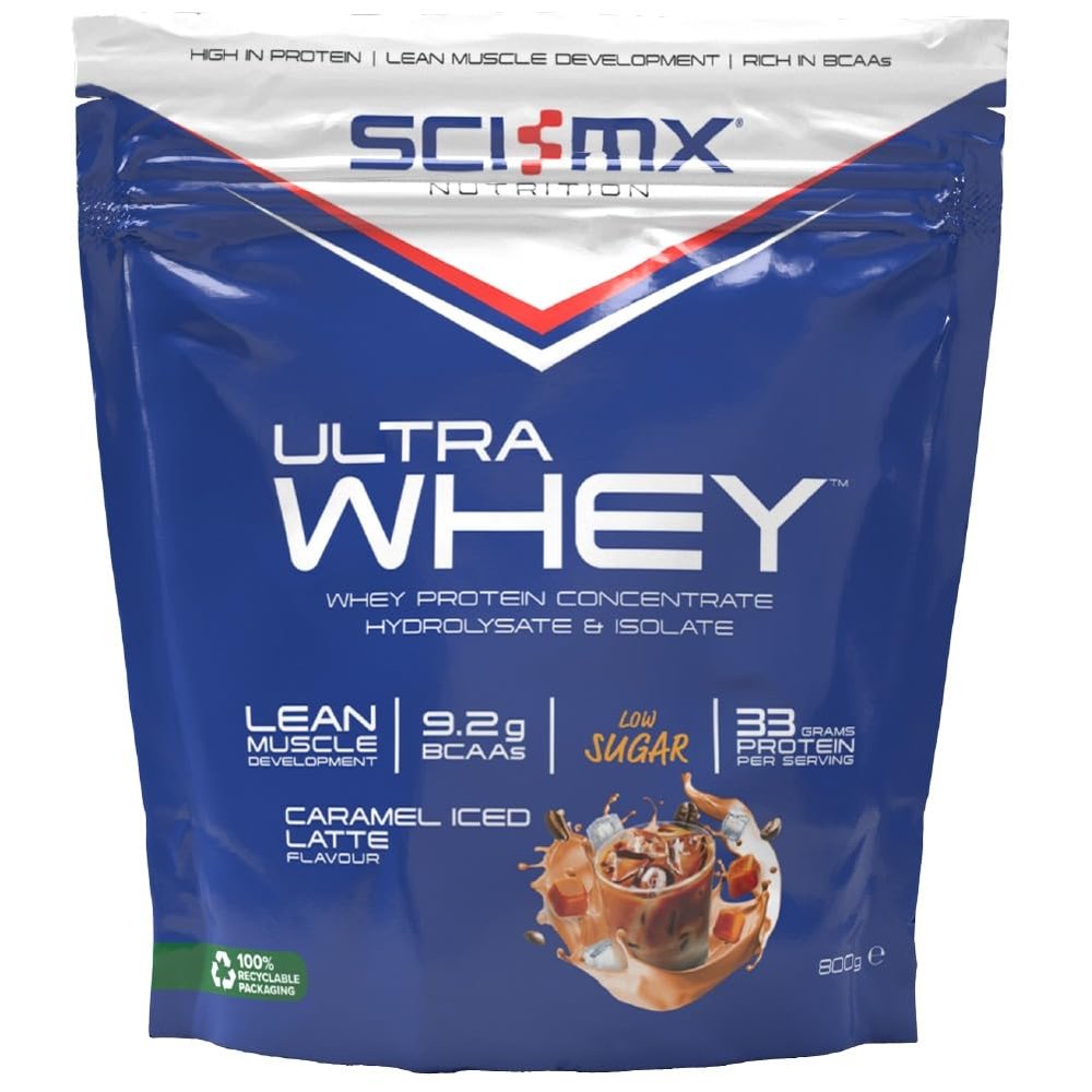 SCI-MX Ultra Whey Protein Muscle Building & Recovery Protein Powder with Naturally Occurring Glutamine & Amino Acids - Caramel Iced Latte Flavour - 800g (18 Servings)