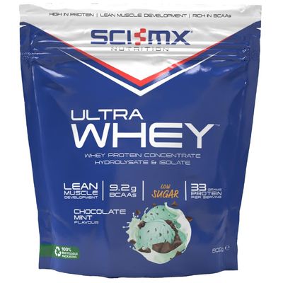 SCI-MX Ultra Whey Protein Muscle Building & Recovery Protein Powder with Naturally Occurring Glutamine & Amino Acids - Chocolate Mint Flavour - 800g (18 Servings)