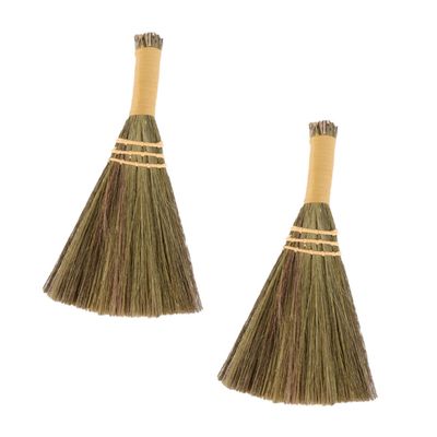 TOGEVAL 2pcs Halloween Witch Prop Broom Handmade Small Broom for Dust Floor Cleaning