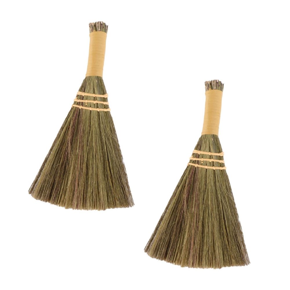 TOGEVAL 2pcs Halloween Witch Prop Broom Handmade Small Broom for Dust Floor Cleaning