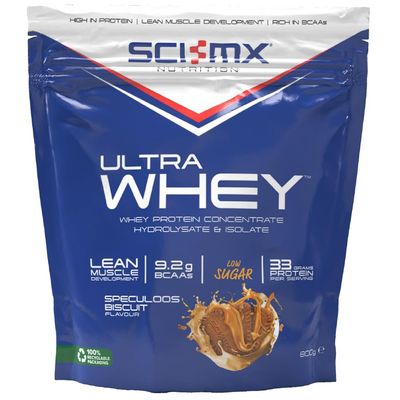 SCI-MX Ultra Whey Protein Muscle Building & Recovery Protein Powder with Naturally Occurring Glutamine & Amino Acids - Speculoos Biscuit Flavour - 800g (18 Servings)
