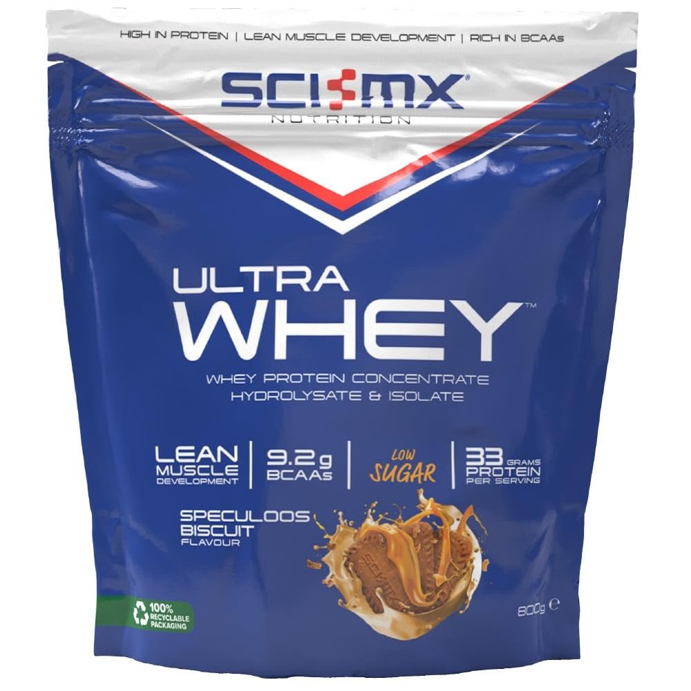 SCI-MX Ultra Whey Protein Muscle Building & Recovery Protein Powder with Naturally Occurring Glutamine & Amino Acids - Speculoos Biscuit Flavour - 800g (18 Servings)
