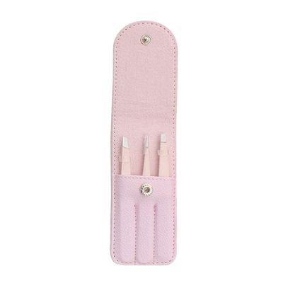 3 Pieces/Set Grooming Tweezer Eyelashes Eyebrow Stainless Steel Tweezers Set with Storage Bag Makeup Tools, Pink