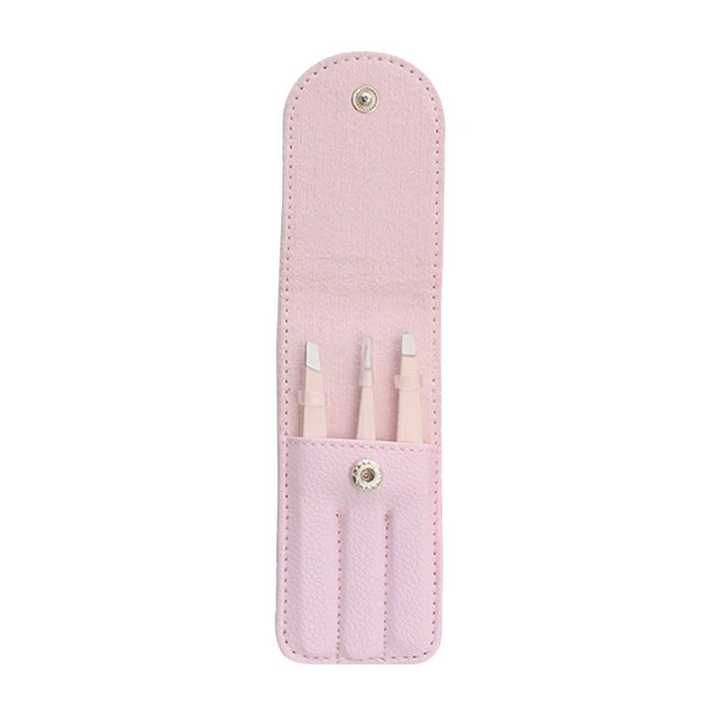 3 Pieces/Set Grooming Tweezer Eyelashes Eyebrow Stainless Steel Tweezers Set with Storage Bag Makeup Tools, Pink