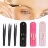 3 Pieces/Set Grooming Tweezer Eyelashes Eyebrow Stainless Steel Tweezers Set with Storage Bag Makeup Tools, Pink view 2