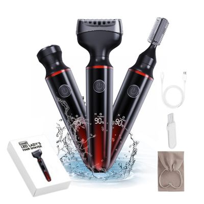 3 in 1 Shavers for Women Painless Facial Hair Remover Electric Lady Hair Trimmer Private Area LED Display Razorfor Body Leg IPX7 Waterproof & USB Rechargeable