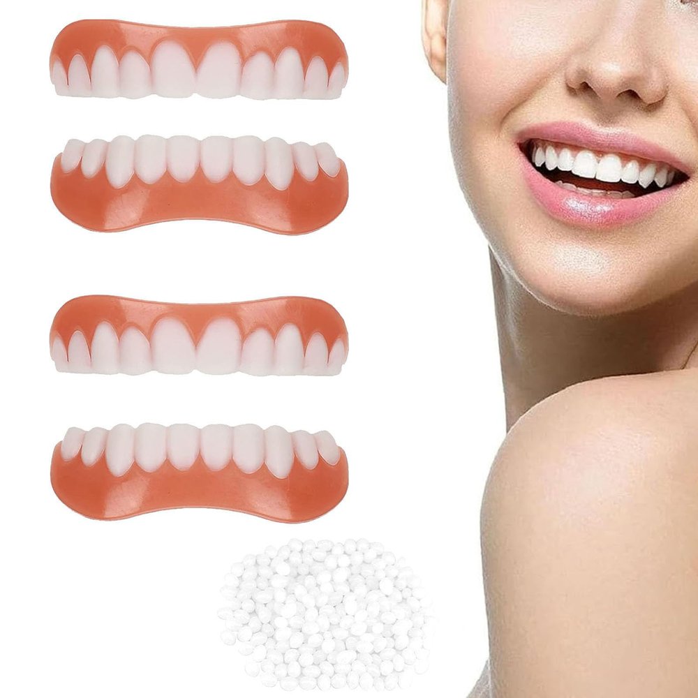 Wttfc 2 Pair False Teeth Veneers Top and Bottom, Instant Veneers Dentures, Clip in Veneers Teeth, Fake Teeth Veneers, Snap on Dentures, Snap on Veneers for Men Women Regain Confident Smile
