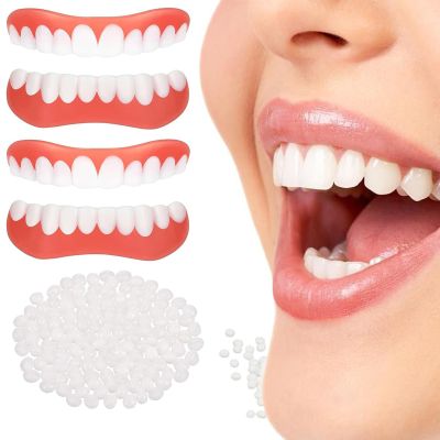Wttfc Instant Veneers Dentures False Teeth, 2 Pairs Clip in Veneers Teeth Top and Bottom, Temporary Adjustable Snap on Dentures, Snap on Veneers Fake Teeth Veneers for Cover Imperfect Teeth