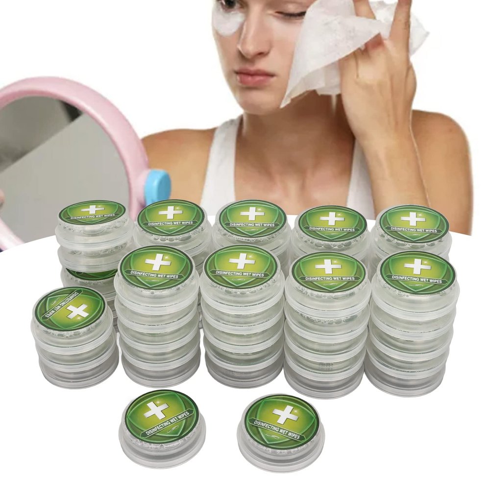 50pcs Hand Wipes, Press Type Hand Cleaning Wipes, Disposable Press Hand Cleaning Wipes, Portable Individual Wrapped Depart Pushing Towelette for Travel Use