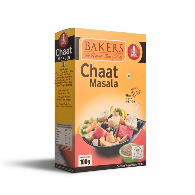 Bakers Chat Masala, Tangy and Spicy Blend for Enhancing Indian Snacks and Street Food - 100gms (Pack of 2)