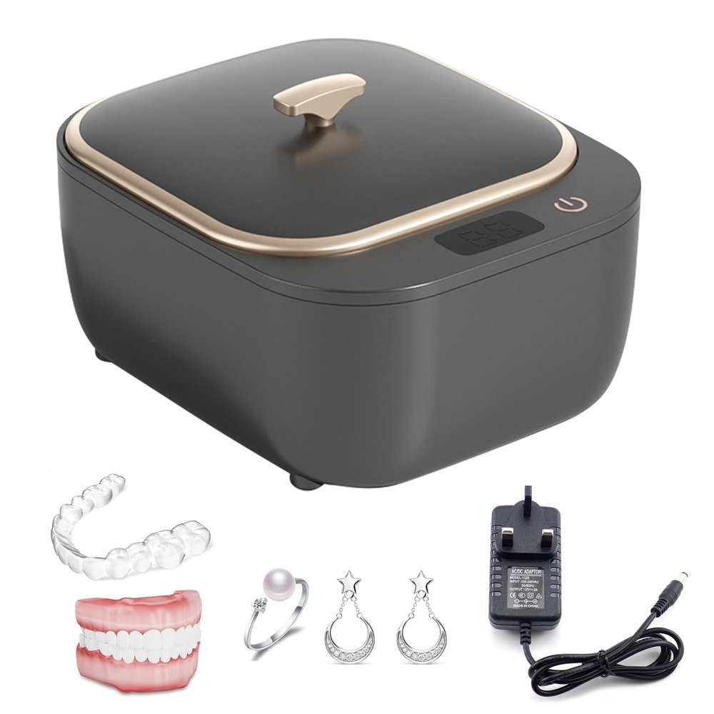 Ultrasonic Cleaner for Dentures, Retainer, Aligner, Mouthguard, Toothbrush Head, 48KHz Ultrasonic Retainer Cleaner Machine for All Dental Appliances, Jewelry etc (Grey)