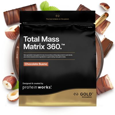 Protein Works | Total Mass Matrix 360 - Gold Innovation, Tri Protein Blend, Mass Gainer Protein Powder, Creatine Monohydrate, Glutamine, Vitamins & Minerals, Banana Smooth, 8 Servings, 2.12kg