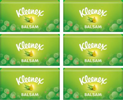 Kleenex Balsam Facial Tissues 6 Standard Tissue Boxes - Balmcare with Aloe Vera, Vitamin E and Calendula