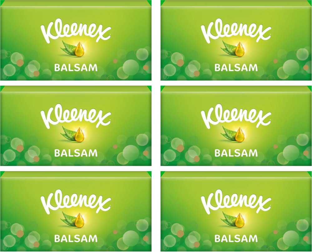 Kleenex Balsam Facial Tissues 6 Standard Tissue Boxes - Balmcare with Aloe Vera, Vitamin E and Calendula