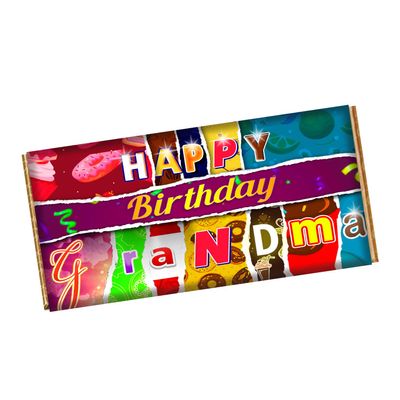 Happy Birthday Grandma Chocolate Bar Wrapper Novelty Gift Present For Grand mother Mum CH-9526 (with chocolate bar (100g))