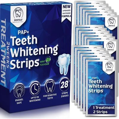 DENTELO Professional Teeth Whitening Strips,28 Non-Sensitive, Safe for Enamel, Anti Slip, Dentist Formulated Teeth Whitener Strips, Adavance Pap Whitening Stripes