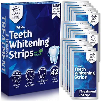 DENTELO Professional Teeth Whitening Strips,42 Non-Sensitive, Safe for Enamel, Anti Slip, Dentist Formulated Teeth Whitener Strips, Adavance Pap Whitening Stripes