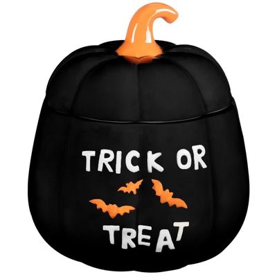 Ceramic Pumpkin Jar - Trick or Treat - Fill this Ceramic Pumpkin Jar with spooky snacks, tricky treats and creepy cookies! - Get that witchin' kitchen! - Available Designs:Trick or Treat