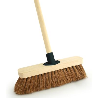 11.5" Coco Broom Head with Bracket and 48" Wooden Handle - Natural Bristle Sweeping Broom for Indoor and Outdoor Cleaning