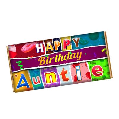 Happy Birthday Auntie Chocolate Bar Wrapper Novelty Gift Present Celebrate CH-9545 (with chocolate bar (100g))