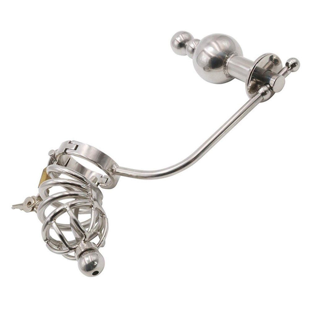 Hollow Metal C-Ock Cage Chastity Lock Sexxe Toy Amal Butt Plug Novelty Sex Accessories Jacket Novelty (L)