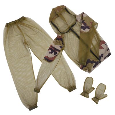 FRCOLOR Outdoor Camping Suit Set with Mosquito Net Jacket and Pants, Military Green Camouflage 3pcs Beekeeper Protective Clothing for Fishing, Beekeeping, and Jungle Exploration