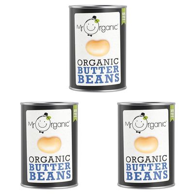 Mr Organic - Butter Beans 400g - Vegan, Gluten-Free, Non-GMO, and Organic Butter Beans for Healthy Meals (Pack of 3)