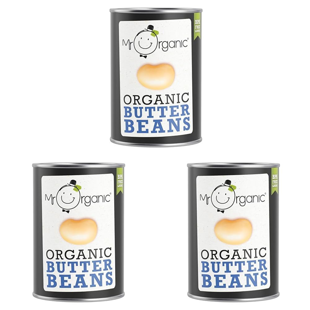 Mr Organic - Butter Beans 400g - Vegan, Gluten-Free, Non-GMO, and Organic Butter Beans for Healthy Meals (Pack of 3)