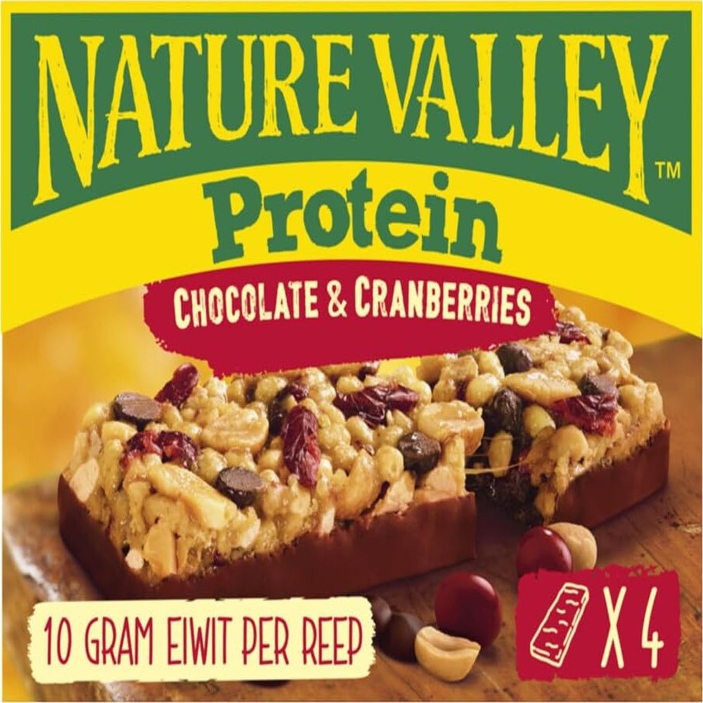 Nature Valley Protein Bar Chocolate & Cranberries, Protein Bar with Chocolate & Berries, Snack for School & Travel, Healthy Snack, Gluten-Free, Pack of 1, 4 Bars