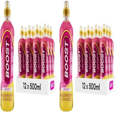 Boost Sports Drinks Raspberry & Mango | 12 Isotonic Drink with Vitamin B12 and B6 | Electrolyte Drink | Maximum Hydration Drinks | Low Calorie Vegan Adult Soft Drinks Multipacks | 12x500ml (Pack of 2)