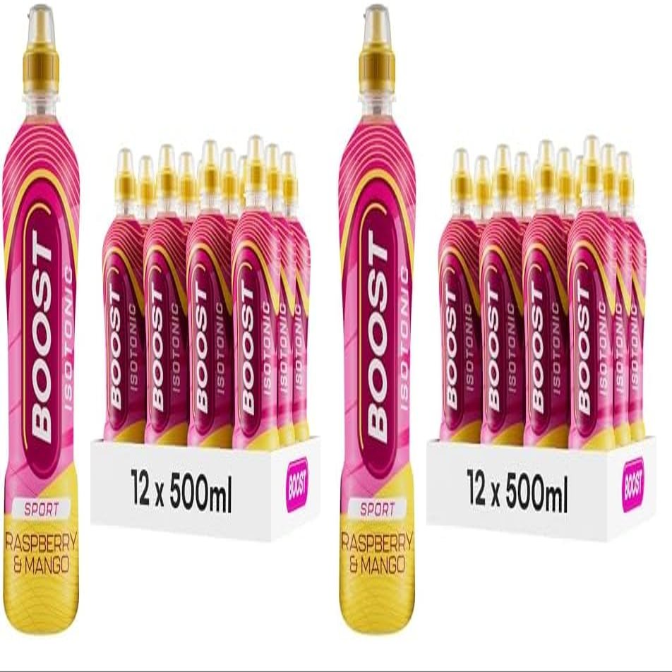Boost Sports Drinks Raspberry & Mango | 12 Isotonic Drink with Vitamin B12 and B6 | Electrolyte Drink | Maximum Hydration Drinks | Low Calorie Vegan Adult Soft Drinks Multipacks | 12x500ml (Pack of 2)