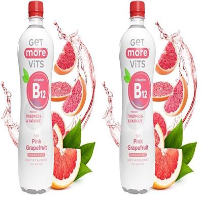 Get More Vits - B12 Vitamins Still Pink Grapefruit Flavoured Spring Water (12 x 500ml), Supports Energy Release, Tackle Tiredness & Fatigue, Natural Flavours, Sugar Free, Low Calorie, Vegan