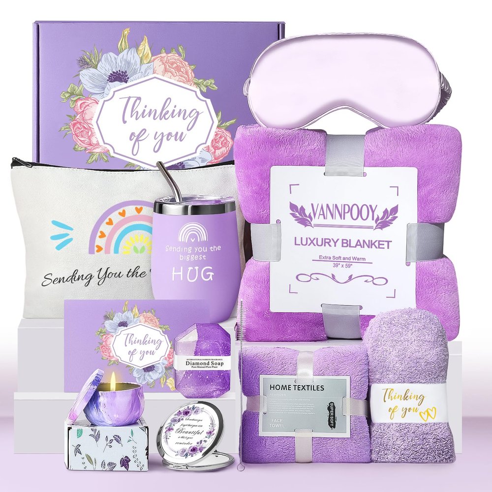 Get Well Gifts for Women, Thinking of You Gift Basket, Unique Self Care Package Relaxing Spa Gift Set, Birthday Gifts Box for Woman, Stocking Stuffers Christmas Gifts for Women Teens Adults, Purple
