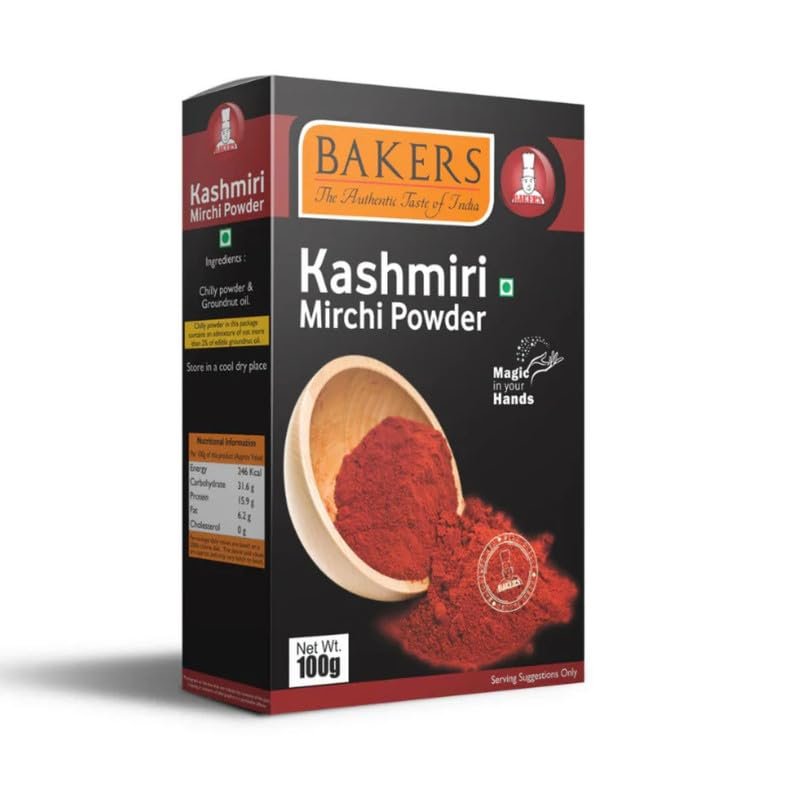 Bakers Kashmiri Mirchi Powder, Premium Red Chili Powder for Authentic Flavor and Vibrant Color - 100gms (Pack of 2)