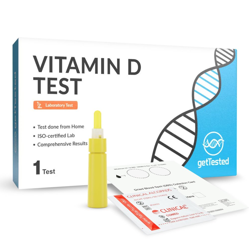 GetTested Vitamin D Test, at Home Lab Test Blood Sample Kit for Certified Lab Analysis, Measures Vitamin D Levels for Bone, Immune and Overall Health, Easy Finger Prick Test with Digital Results