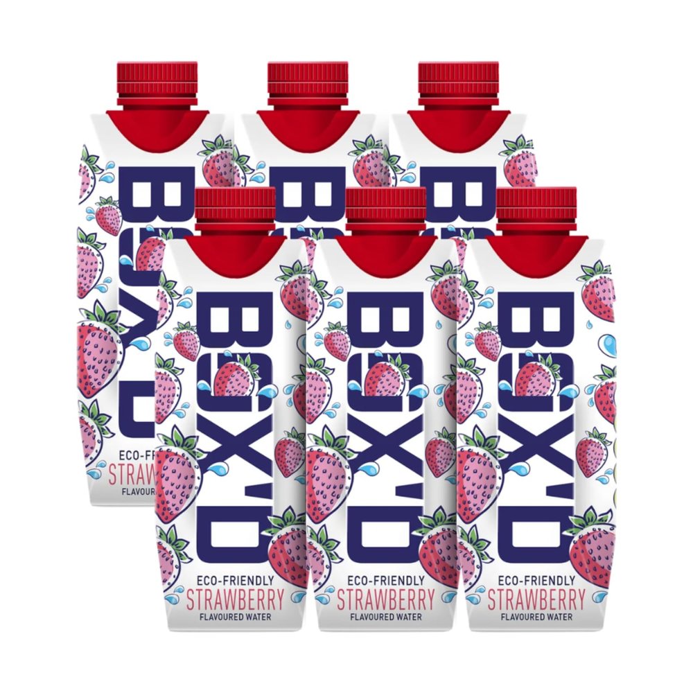BOX'D H2O Strawberry Flavoured Water Multipack 6 x 330 ml - Eco Friendly Pure Still Mineral Water Bulk Sustainable Water Multipack Calorie Free Boxed Water Bottle No Artificial Additives or Sugar