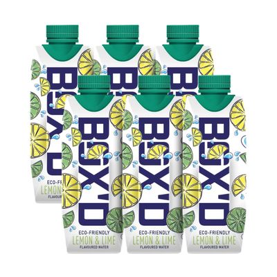 BOX'D H2O Lemon & Lime Flavoured Water 6 x 330 ml - Eco Friendly Pure Still Mineral Water Recyclable & Sustainable Flavored Water Multipack Calorie Free No Artificial Additives or Sugar