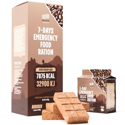Emergency Food Supply 7-days Coffee Mocha Biscuit Bars MRE Meals Military 2024 Survival Kit - 20 Years Shelf Life Camping Hiking Supplies
