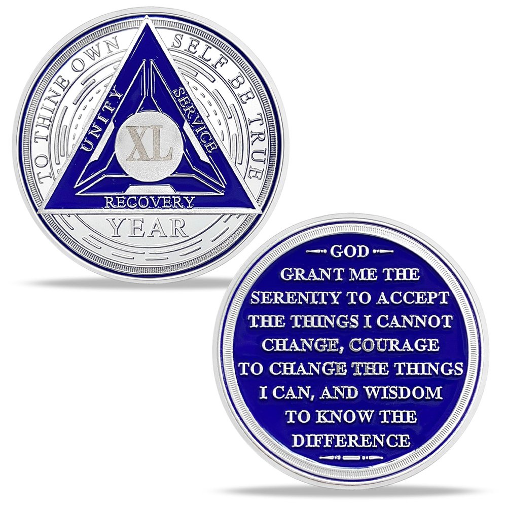 44 Year Original Triangle Sobriety Coin Set | Silver Roman Numeral AA Medallion with Protective Capsule | Recovery Anniversary Token for Men & Women | AA Sobriety Gifts for Monthly & Yearly Milestones