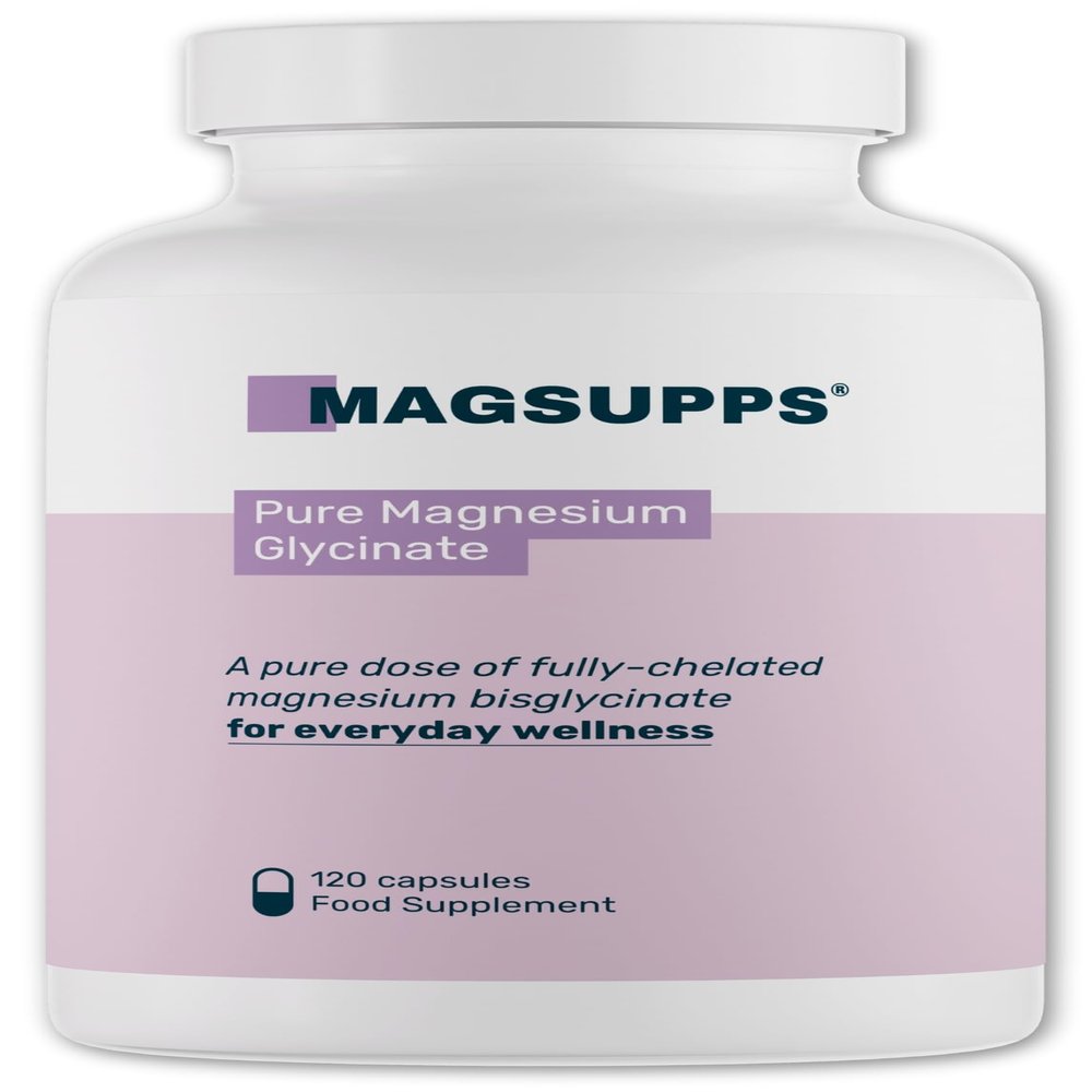 MAGSUPPS Magnesium Glycinate - 100% Pure, Fully-Chelated, Non-Buffered - 100mg Magnesium per Capsule - 120 Capsules - UK Made - Lab Tested - No Fillers