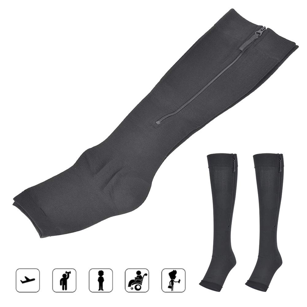 Compression Elastic Body Knee High Calf Stocking with Er Sport Sectional Pressure Hosiery for Men and Women Black (L)