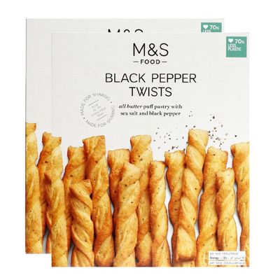 M&S Black Pepper Twists - All Butter Puff Pastry - 2 x 250g