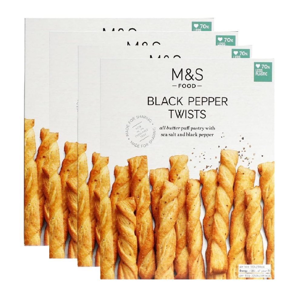 M&S Black Pepper Twists - All Butter Puff Pastry - 4 x 250G