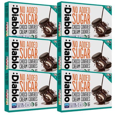 Diablo No Added Sugar Choco Covered Cream Cookies Low Sugar Snacks Sweetened with Maltitol, Delicious Healthy Snacks, Ideal Christmas Cookie Chocolate Gift, Crispy Sweet Treats for All, 136g 6 Pack