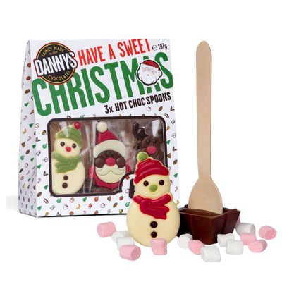 Danny's Christmas Chocolate Friends | Hot Chocolate Spoons with Marshmallows + Santa, Snowman & Rudlof Characters | 3 x 62g Mighty Milk Hot Choc Stirrer | Xmas Eve Box Fillers | Secret Santa