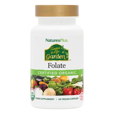 Source of Life Garden Organic Folate Capsules - 400 mcg Methylfolate and Other Plant Based Folates Extracted from Lemon Peel - Vegan, Gluten Free - 60 Capsules