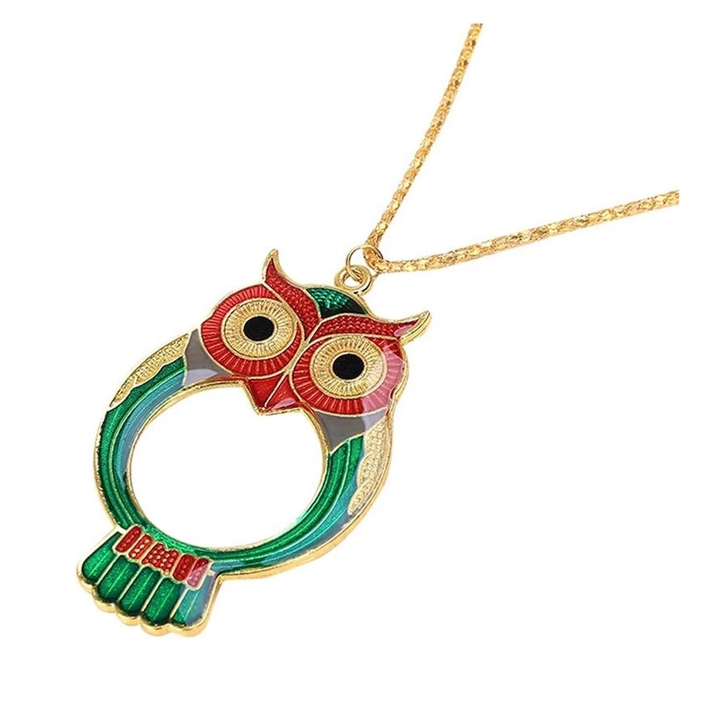 10X Cartoon Owl Mini Reading Magnifier Necklace Cute Magnifying Glass Loupe Decorative Chain Gift Pocket