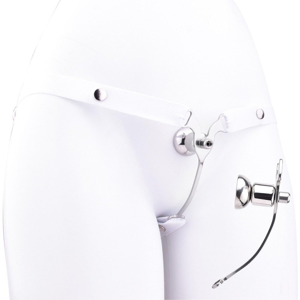 Sissy Men Flat Cage with Elastic Waist Belt, Male Flat Devices for Cross-Dressing Role Play, Metal Negative Inverted Cage - HA02 (White)