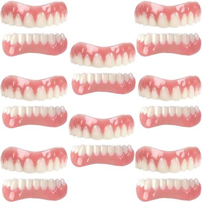 Dentures Instant Cosmetic Veneer False Teeth for Men Women Temporary Top and Bottom False Teeth Smile Silicone Dental Prostheses for Protecting Teeth Regaining Smile,A,8PCS
